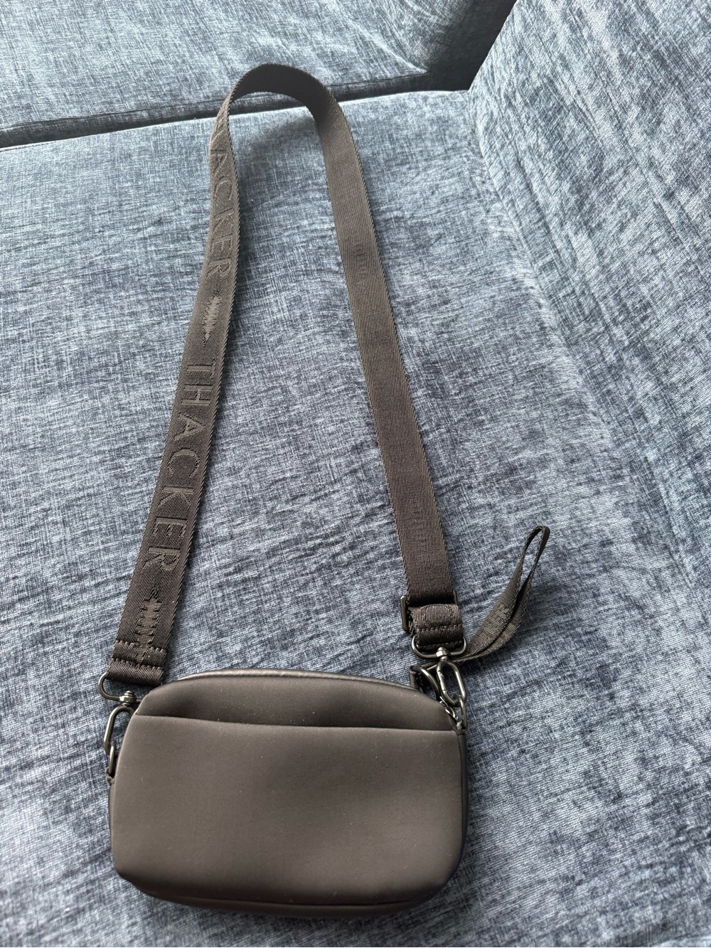 Thacker Nordstrom Compact Dark Brown Crossbody Bag with Branded Strap